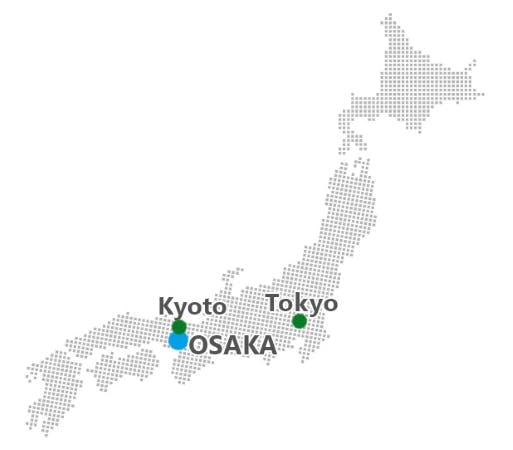 Map of Japan showing location of Osaka